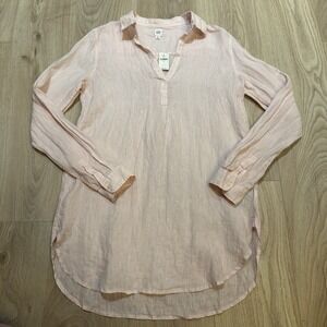 Gap Women's 100% Linen Pink Tunic Shirt Size ST Popover Split Neck Coastal‎